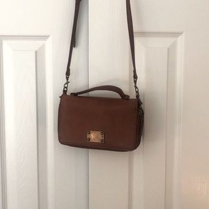 Brown, small, double zip purse.